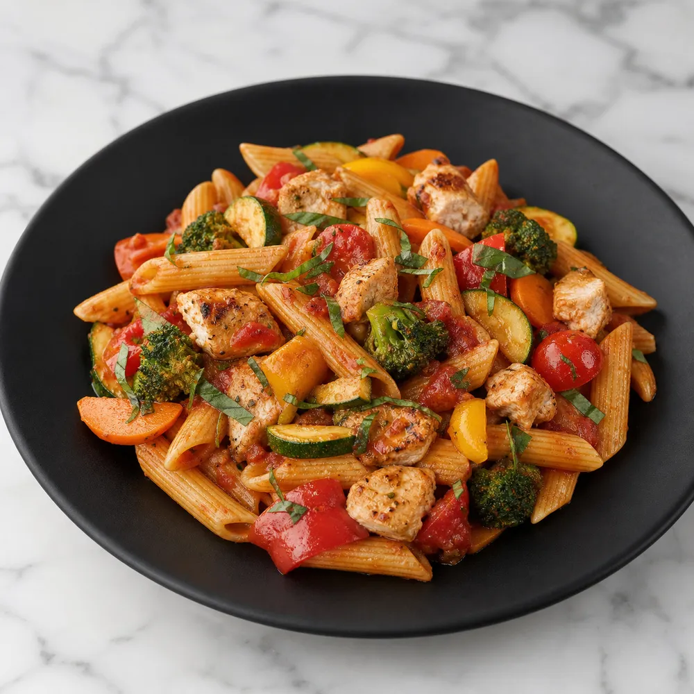 Chicken Primavera Pasta (Penne, Marinara, No Extra Chicken)